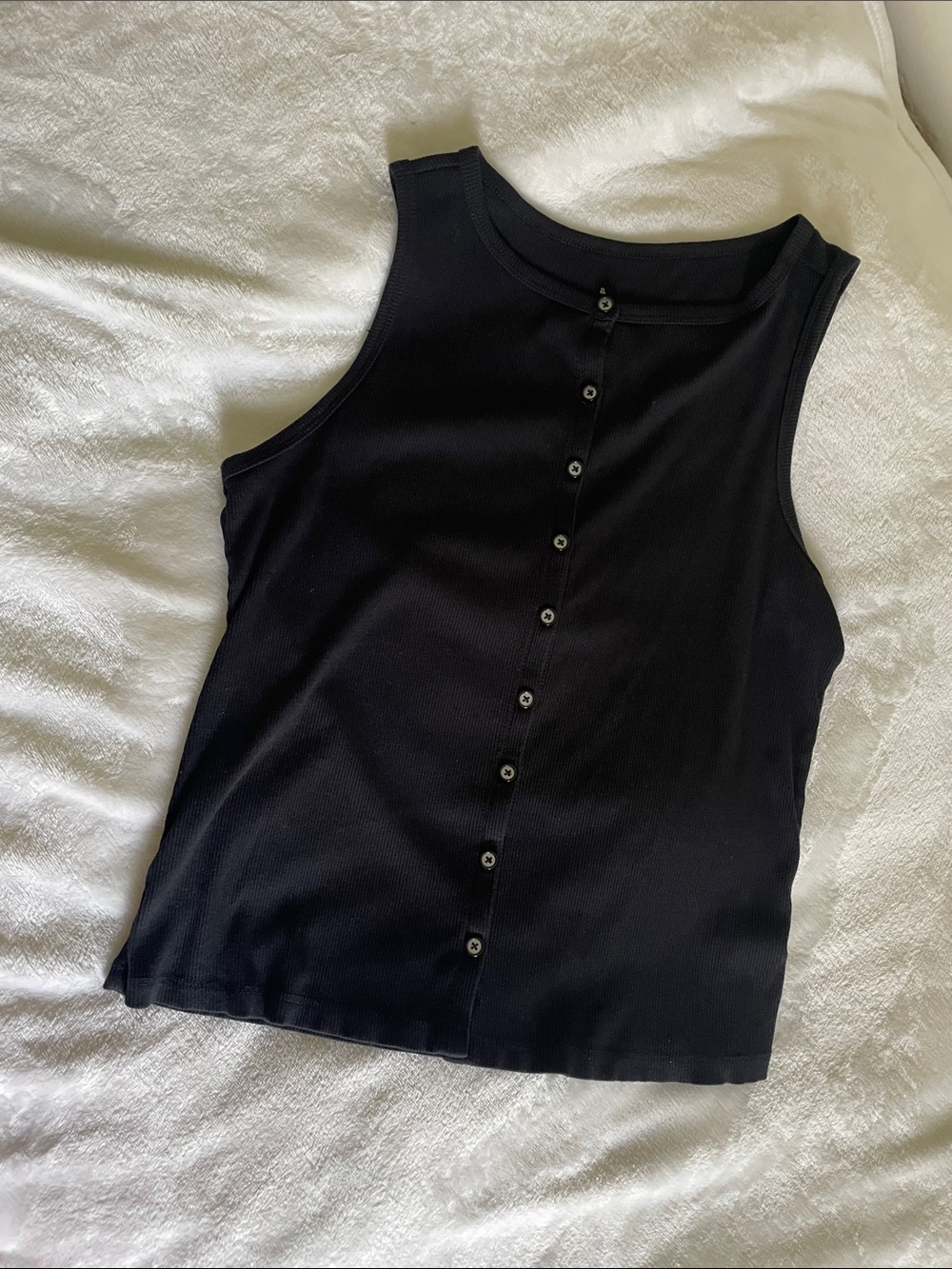 a new day Black Ribbed Button-Back Tank Top